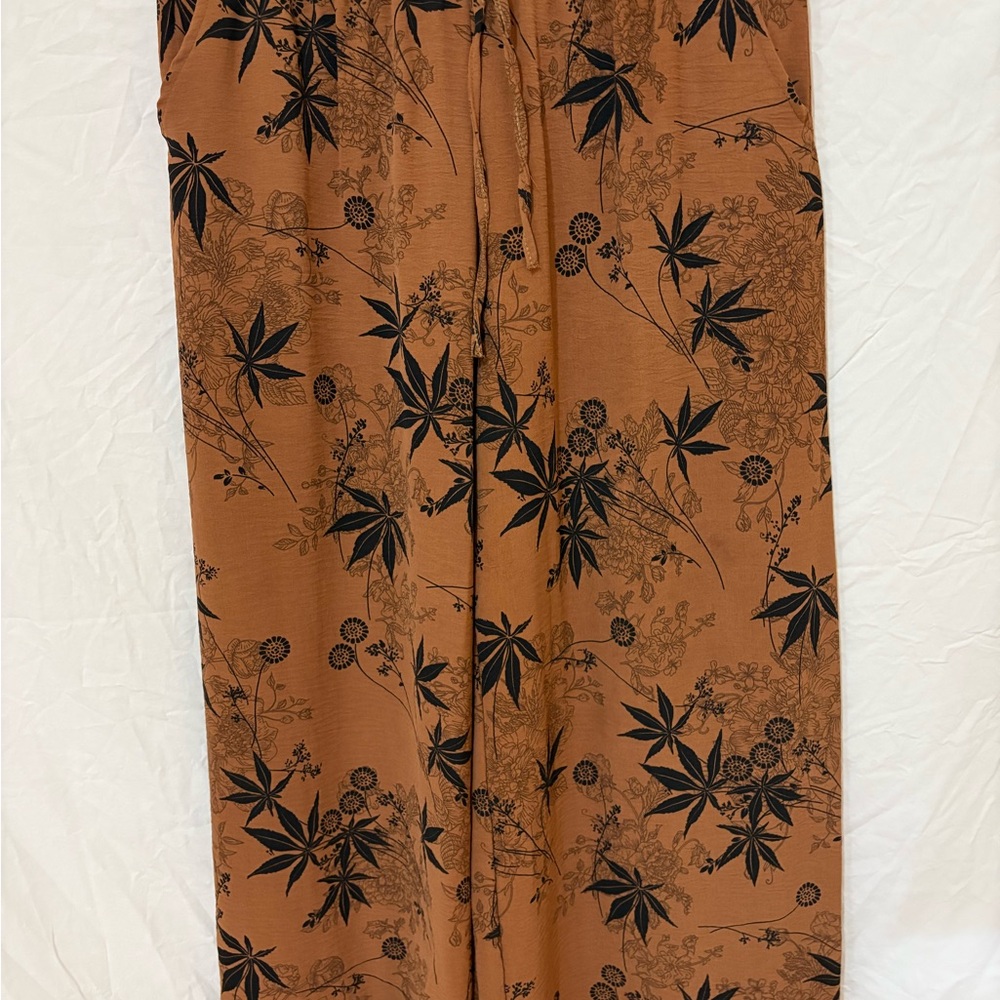 SHEIN Brown Floral Wide Leg Pants